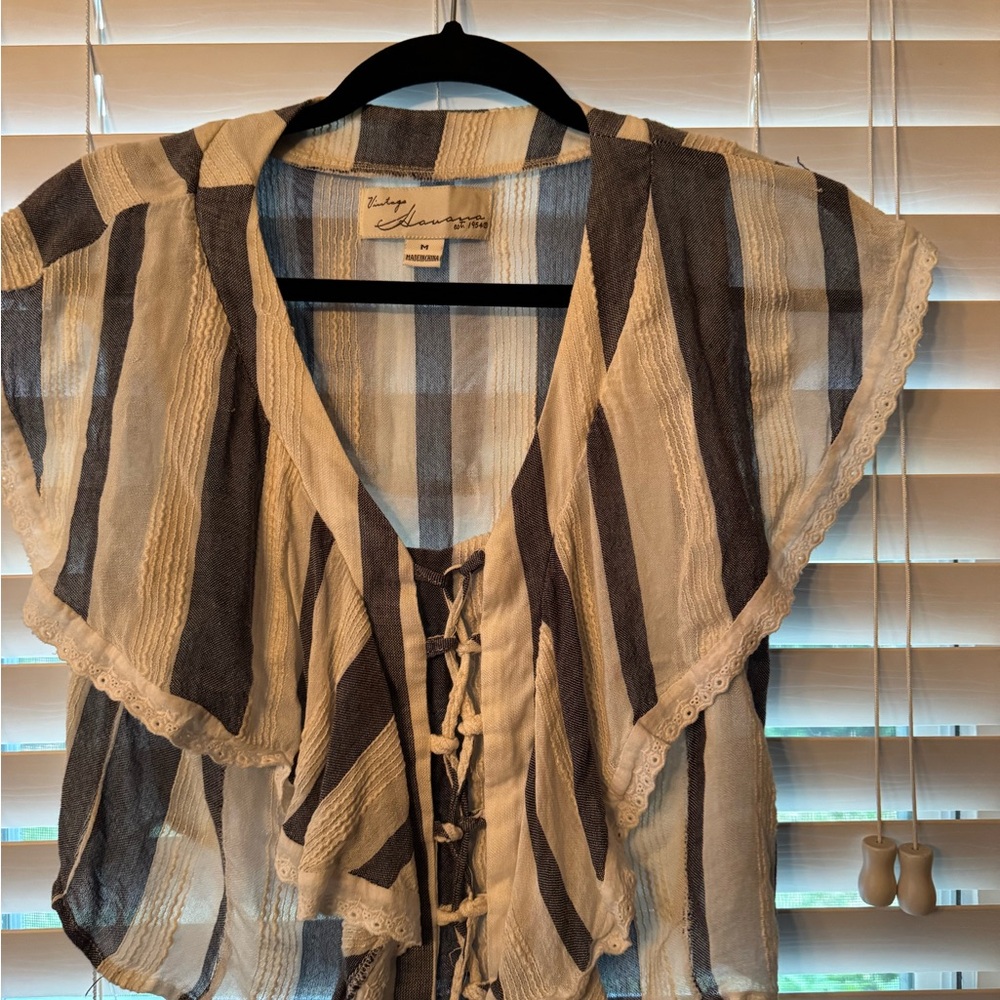 Striped Lace-Up Top